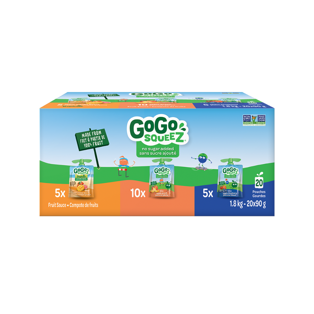 Compote pomme, mangue, pêche, bleuet 20x90g